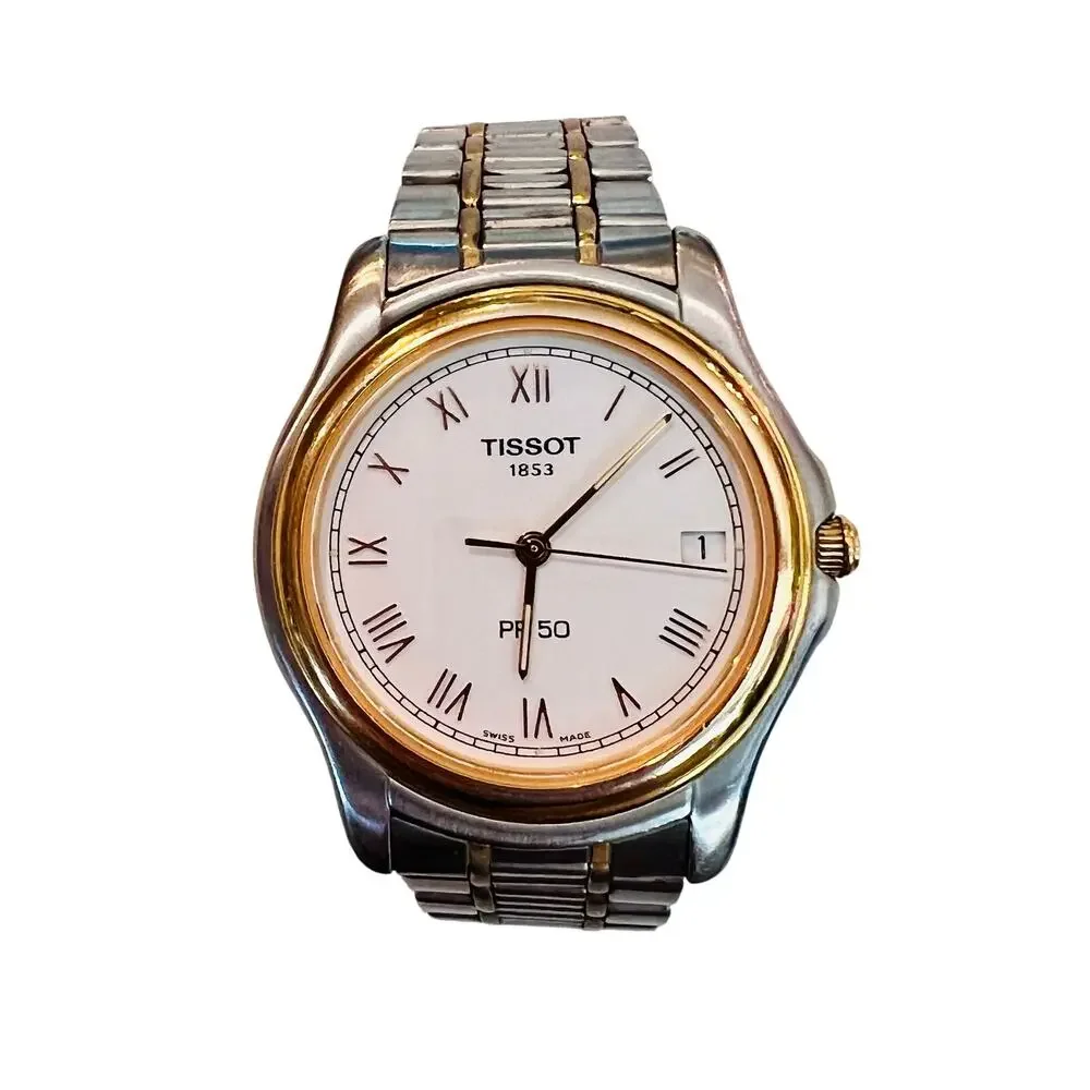 Vintage Tissot PR 50 Two-Tone Swiss Quartz Watch Sapphire Crystal Date J276/276K